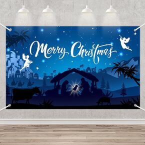 MEHOFOND Jesus is The Reason for The Season Backdrop Banner, Nativity Xmas Tree Snowflake Christmas Party Decorations, Winter Nativity Scene Family Holiday Party Supplies, Photo Props 70.8x43.3Inch