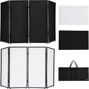 Starfavor DJ Facade Booth Portable Event Cover Screen - Foldable 4 Detachable Metal Frame Light Projector Display Scrim Panel Stand with Carry Bag (White and Black)