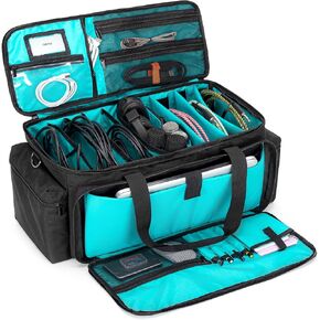 LoDrid Cable File Gig Bag with Detachable Padded Bottom & Dividers, DJ Wire Bag for 14" Laptop, Sound Equipment, DJ Gear, Musician Accessories, Black, Bag Only