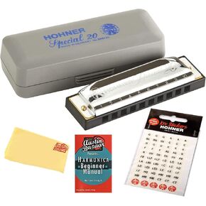 Hohner Special 20 Harmonica - Key of C Bundle with Zip Case, Instructional Manual, and Austin Bazaar Polishing Cloth