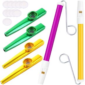 16 Piece Kazoo Set Including 4pcs Kazoos 2pcs Slide Whistles 10pcs Kazoo Membranes Fun for All Ages Colorful Portable Durable Instruments Ideal Gift Metal Kazoo