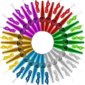 Newwiee 48 Pcs Metal Kazoos with Lanyards Musical Instruments Kazoo Pack Kazoo Flute Bulk Good Companion for Guitar Violin Piano Keyboard Ukulele, Kids Adults Lovers Gift Prize