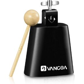 Vangoa 4 Inch Steel Cowbell with Stick, Noise Makers Hand Bell Cheering Bell for Sports Events Solid School Bells Percussion Cowbells for Drum Set, Gold