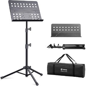 Vekkia Sheet Music Stand-Metal Professional Portable Perforated Music Stand with Carrying Bag,Folding Adjustable Music Holder,Super Sturdy suitable for Instrumental Performance & Band & Travel