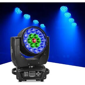 Moving Head Light 19x15W Beam Wash Zoom Stage Lights RGBW 4 in1 LED DJ Lights by Sound Activated Auto DMX Control for Stage Effect Dj Disco Nightclub and Party