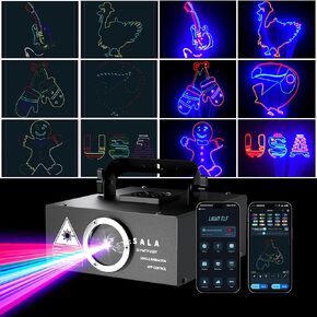 ضوء ليزر دي جي مع التحكم في التطبيق، رسوم متحركة ثلاثية الأبعاد RGB، DMX512، مزامنة الموسيقى، جهاز عرض ليزر للحفلات والنوادي والمراحل والديسكو والمنزل وأعياد الميلاد وعيد الميلاد