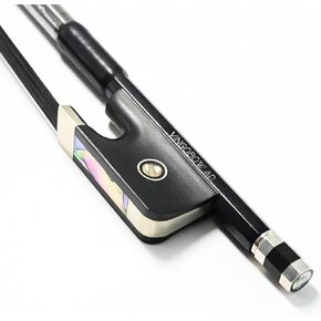 Carbon Fiber Cello Bow 4/4 Size VINGOBOW 100CB Full 4 4 for Professional Player Parisian Eyes Ebony Frog Unbleached Mongolian Black Horse Hair Pernambuco Performance Powerful and Wild Tone