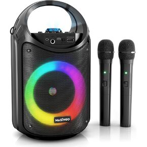جهاز كاريوكي ماسينجو للأطفال والكبار مع 2 ميكروفونات بلوتوث لاسلكية، مكبر صوت محمول PA مع أضواء LED ملونة، يدعم بطاقة TF/USB، مدخل AUX/MIC، TWS للحفلات المنزلية، Burletta C10 V2 in Kuwait
