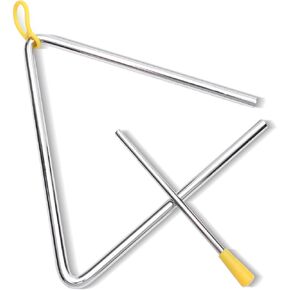 Musical Steel Triangle Hand Percussion Instrument With Striker - Rhythm Steel Triangles Music Instrument - 3 Pcs (6 7 8 Inch)