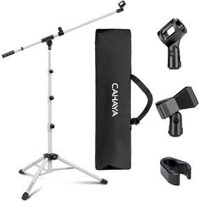 CAHAYA Tripod Microphone Stand Boom Arm Floor Mic Stand with Carrying Bag and 2 Mic Clips for Singing Performance Wedding Stage and Mic Mount CY0239