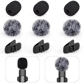 Mini Wireless Furry Windscreen & Foam Cover Set for Lavalier Microphone, Foam Mic Cover with Clips to Reduce Wind Noise, Washable and Windproof Lapel Mic Windscreen Muff (9 Pack)