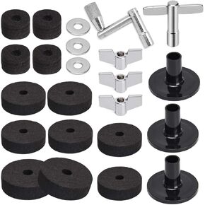 Facmogu 23PCS Cymbal Replacement Accessories, Cymbal Stand Felts, Drum Cymbal Felt Pads Include Wing Nuts, Washers, Cymbal Sleeves & Drum Key - Black
