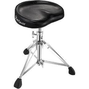 Starfavor Drum Throne Height Adjustable Padded Seat Drum Stool, with Double Braced Anti-Slip Feet Swivel Drum Chair, Butt Shape, Brown, ST-550BR