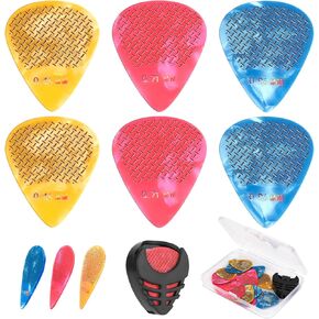 15pcs Guitar Picks, 0.46 0.71 0.96 mm Includes Thin Medium Heavy Thickness, Three Colors Non-slip Celluloid Plectrums for Bass Electric Acoustic Guitars Ukulele (15pcs twill Picks)
