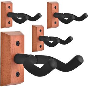 DOMMI Guitar Wall Mount 4 Pack, Guitar Holder with Rotatable Soft Guitar Hook for All Size Guitars, Hardwood U-Shaped Guitar Hanger Wall Mount for Acoustic, Electric Guitar, Bass, Black Walnut