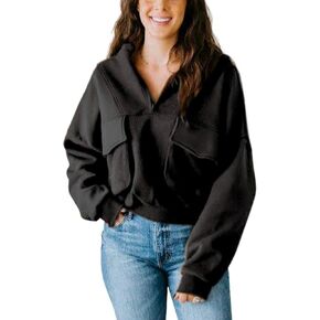 Yeokou Womens Polar Fleece Jacket Coat Half-zip Long Sleeve Pockets Fall Baseball Workout Sweatshirt