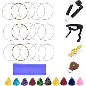Banjo Strings 5 String Set Stainless Steel Core Copper Alloy Wound 3 Full Sets with 3 in 1 Restringing Tool & Capo & Picks & Other Useful Tools