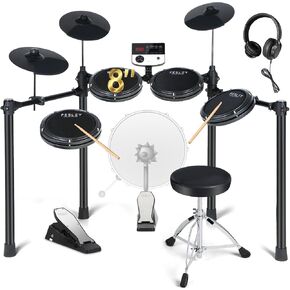 Fesley Electric Drum Set: 5 Drums 3 Cymbals with 4 Quiet Mesh Drum Pads, Electronic Drum kit for Beginner Adult, E Drum Kit with Drum Throne, Headphone, Drumsticks, USB MIDI, Intelligent Sound Module