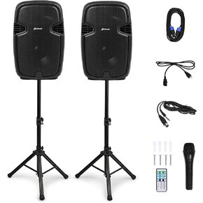 Costzon Portable 3000W 2-Way Powered PA Speaker System, 15'' Professional High Powered Bluetooth Active + Passive Party Speakers with USB/SD Card, AUX MP3 FM, Microphone, Remote Control (15'', 3000W)