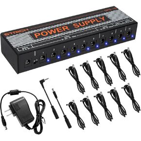 STRICH Guitar Pedal Power Supply, 10 Isolated DC Output for 9V/12V/18V Effect Pedal, 100mA 500mA Pedalboard Power Supply with Short Circuit Protection, Noise Reduction Circuit Design, SPS-10