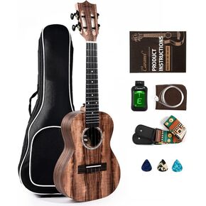 Caramel Concert Ukulele, CC207-23 inch KOA Acacia Wood Ukelele for Adults Beginners Kit with Carbon String, Digital Tuner, Strap