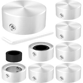 DaierTek Footswitch Topper Metal Foot switch topper with 2 Set Screws Rubber Insert Pedal Buttons Cap Silver for Guitar Effect Pedal Stomp Foot Switch -8Pcs