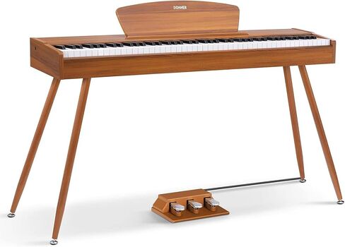 Donner DDP-80 Digital Piano 88 Key Weighted Keyboard, Full-size Electric Piano for Beginners, with Sheet Music Stand, Triple Pedal, Power Adapter, Supports USB-MIDI Connecting, Retro Wood Color in Kuwait