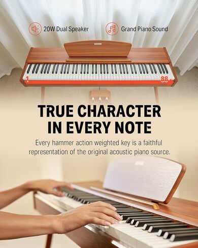 Donner DDP-80 Digital Piano 88 Key Weighted Keyboard, Full-size Electric Piano for Beginners, with Sheet Music Stand, Triple Pedal, Power Adapter, Supports USB-MIDI Connecting, Retro Wood Color in Kuwait