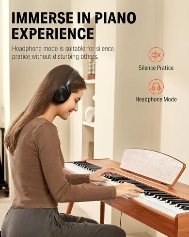 Donner DDP-80 Digital Piano 88 Key Weighted Keyboard, Full-size Electric Piano for Beginners, with Sheet Music Stand, Triple Pedal, Power Adapter, Supports USB-MIDI Connecting, Retro Wood Color in Kuwait