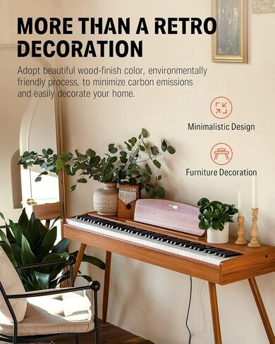 Donner DDP-80 Digital Piano 88 Key Weighted Keyboard, Full-size Electric Piano for Beginners, with Sheet Music Stand, Triple Pedal, Power Adapter, Supports USB-MIDI Connecting, Retro Wood Color in Kuwait
