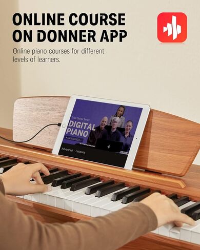 Donner DDP-80 Digital Piano 88 Key Weighted Keyboard, Full-size Electric Piano for Beginners, with Sheet Music Stand, Triple Pedal, Power Adapter, Supports USB-MIDI Connecting, Retro Wood Color in Kuwait