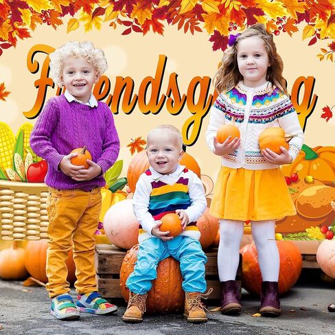 Happy Thanksgiving Backdrop for Photography Friendsgiving Decorations Background Fall Pumpkin Harvest Maple Leaf Backdrop for Thanksgiving Day Friends Party Decorations Banner (6x4ft(70x40inch)) in Saudi Arabia