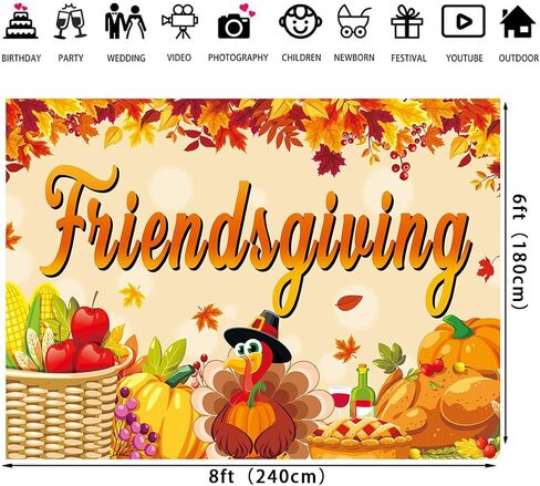 Happy Thanksgiving Backdrop for Photography Friendsgiving Decorations Background Fall Pumpkin Harvest Maple Leaf Backdrop for Thanksgiving Day Friends Party Decorations Banner (6x4ft(70x40inch)) in Saudi Arabia