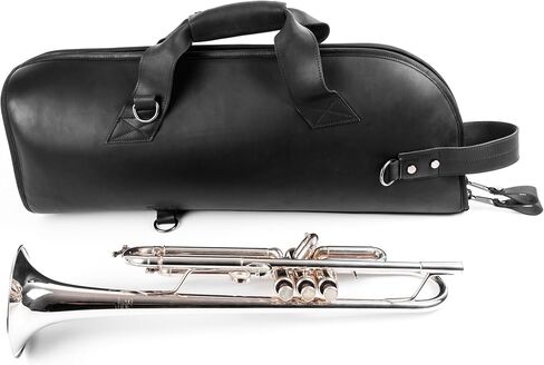 Leather Trumpet Gig Bag. Padded, Lightweight & Water-Resistant, w. Shoulder Strap & Handle. Durable Protection w. Accessory Pocket. Instrument Case Storage & Travel (Trumpet, black) in Kuwait