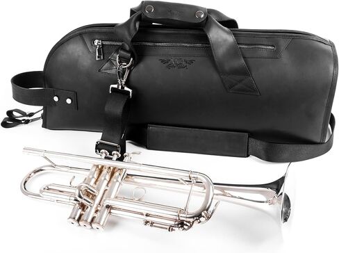 Leather Trumpet Gig Bag. Padded, Lightweight & Water-Resistant, w. Shoulder Strap & Handle. Durable Protection w. Accessory Pocket. Instrument Case Storage & Travel (Trumpet, black) in Kuwait