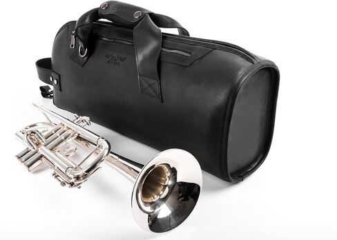 Leather Trumpet Gig Bag. Padded, Lightweight & Water-Resistant, w. Shoulder Strap & Handle. Durable Protection w. Accessory Pocket. Instrument Case Storage & Travel (Trumpet, black) in Kuwait