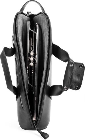 Leather Trumpet Gig Bag. Padded, Lightweight & Water-Resistant, w. Shoulder Strap & Handle. Durable Protection w. Accessory Pocket. Instrument Case Storage & Travel (Trumpet, black) in Kuwait