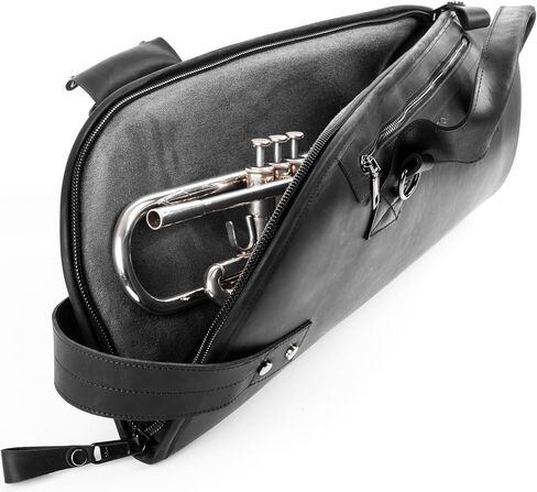 Leather Trumpet Gig Bag. Padded, Lightweight & Water-Resistant, w. Shoulder Strap & Handle. Durable Protection w. Accessory Pocket. Instrument Case Storage & Travel (Trumpet, black) in Kuwait