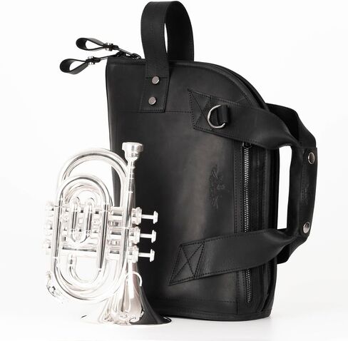 Leather Trumpet Gig Bag. Padded, Lightweight & Water-Resistant, w. Shoulder Strap & Handle. Durable Protection w. Accessory Pocket. Instrument Case Storage & Travel (Trumpet, black) in Kuwait