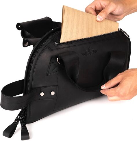Leather Trumpet Gig Bag. Padded, Lightweight & Water-Resistant, w. Shoulder Strap & Handle. Durable Protection w. Accessory Pocket. Instrument Case Storage & Travel (Trumpet, black) in Kuwait