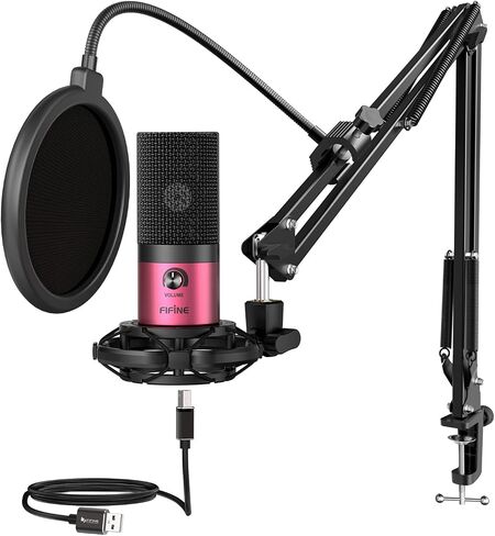FIFINE Studio Condenser USB Microphone Computer PC Microphone Kit with Adjustable Boom Arm Stand Shock Mount for Instruments Voice Overs Recording Podcasting YouTube Vocal Gaming Streaming-T669 in Saudi Arabia