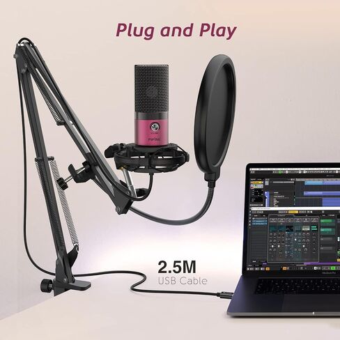 FIFINE Studio Condenser USB Microphone Computer PC Microphone Kit with Adjustable Boom Arm Stand Shock Mount for Instruments Voice Overs Recording Podcasting YouTube Vocal Gaming Streaming-T669 in Saudi Arabia
