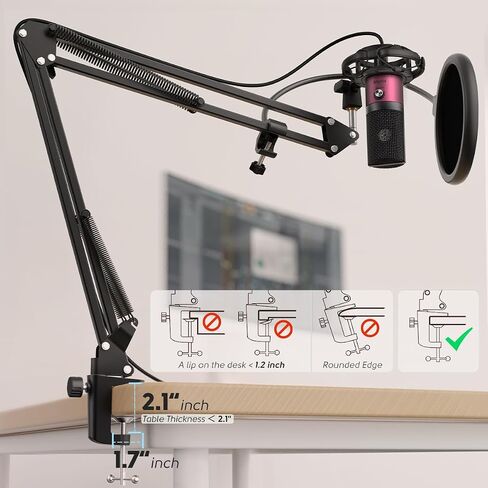 FIFINE Studio Condenser USB Microphone Computer PC Microphone Kit with Adjustable Boom Arm Stand Shock Mount for Instruments Voice Overs Recording Podcasting YouTube Vocal Gaming Streaming-T669 in Saudi Arabia
