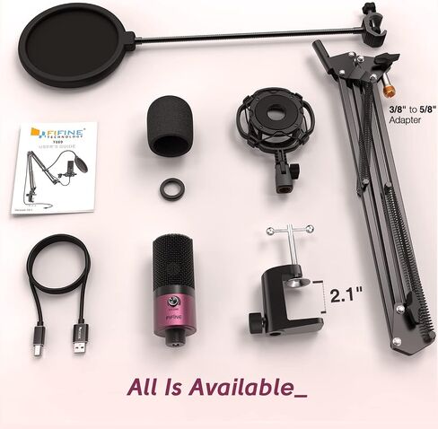 FIFINE Studio Condenser USB Microphone Computer PC Microphone Kit with Adjustable Boom Arm Stand Shock Mount for Instruments Voice Overs Recording Podcasting YouTube Vocal Gaming Streaming-T669 in Saudi Arabia