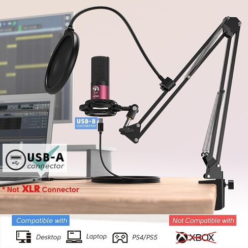 FIFINE Studio Condenser USB Microphone Computer PC Microphone Kit with Adjustable Boom Arm Stand Shock Mount for Instruments Voice Overs Recording Podcasting YouTube Vocal Gaming Streaming-T669 in Saudi Arabia
