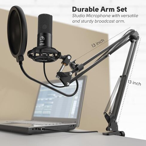 FIFINE Studio Condenser USB Microphone Computer PC Microphone Kit with Adjustable Boom Arm Stand Shock Mount for Instruments Voice Overs Recording Podcasting YouTube Vocal Gaming Streaming-T669 in Saudi Arabia