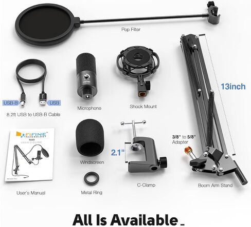 FIFINE Studio Condenser USB Microphone Computer PC Microphone Kit with Adjustable Boom Arm Stand Shock Mount for Instruments Voice Overs Recording Podcasting YouTube Vocal Gaming Streaming-T669 in Saudi Arabia