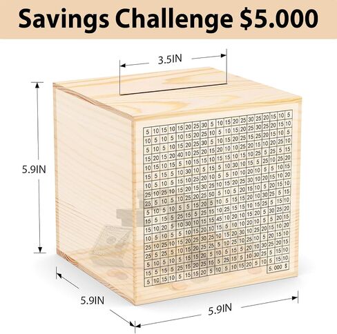 Wooden Savings Challenge Box for Adults Kids, Wood Coin Piggy Bank, Must Break to Open Cash Savings Box for $2000 Target (Natural, 4.5inches) in Saudi Arabia