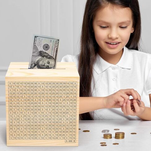Wooden Savings Challenge Box for Adults Kids, Wood Coin Piggy Bank, Must Break to Open Cash Savings Box for $2000 Target (Natural, 4.5inches) in Saudi Arabia