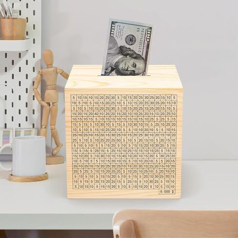 Wooden Savings Challenge Box for Adults Kids, Wood Coin Piggy Bank, Must Break to Open Cash Savings Box for $2000 Target (Natural, 4.5inches) in Saudi Arabia